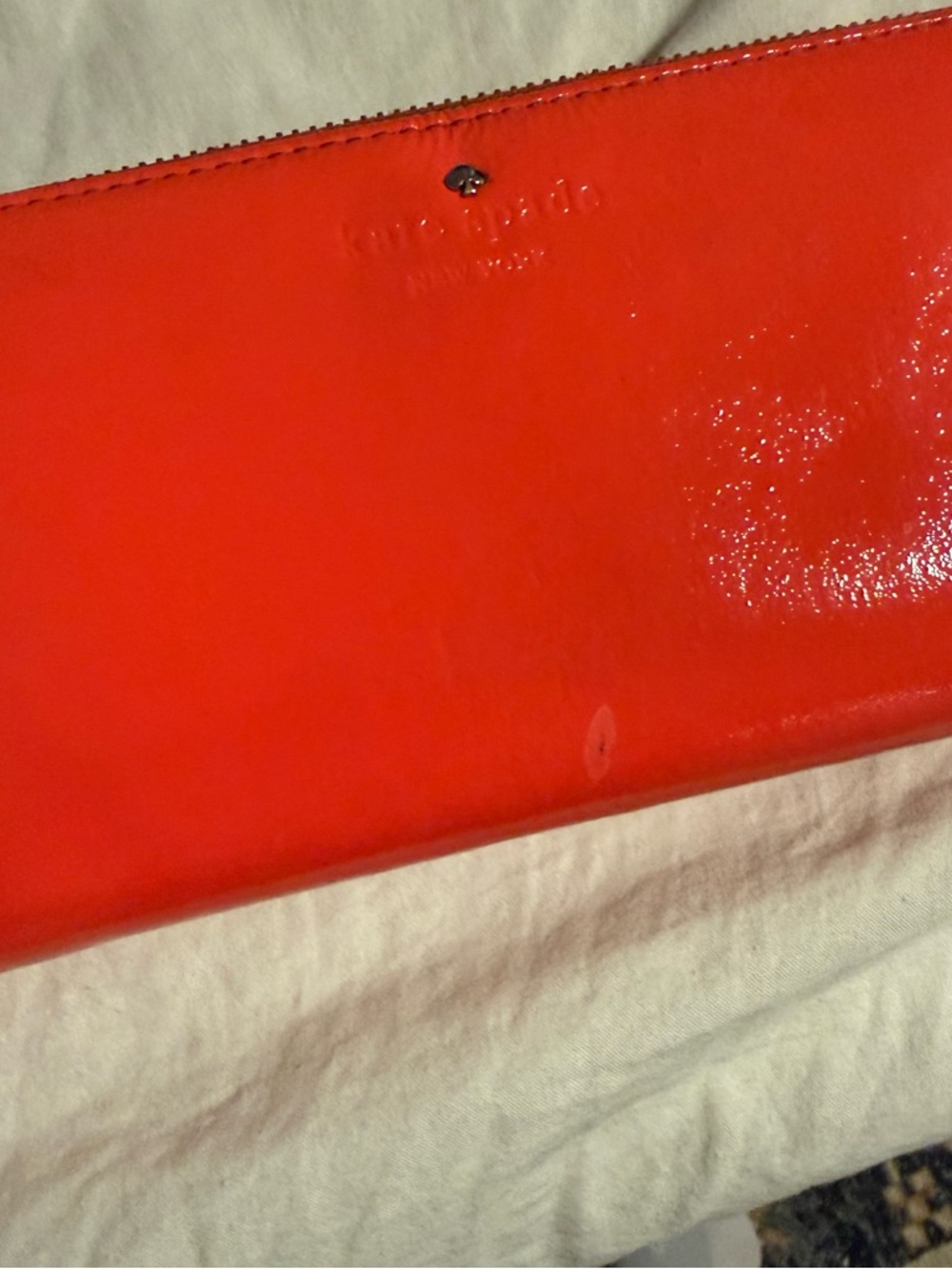 kate spade glossy red patent zip clutch
